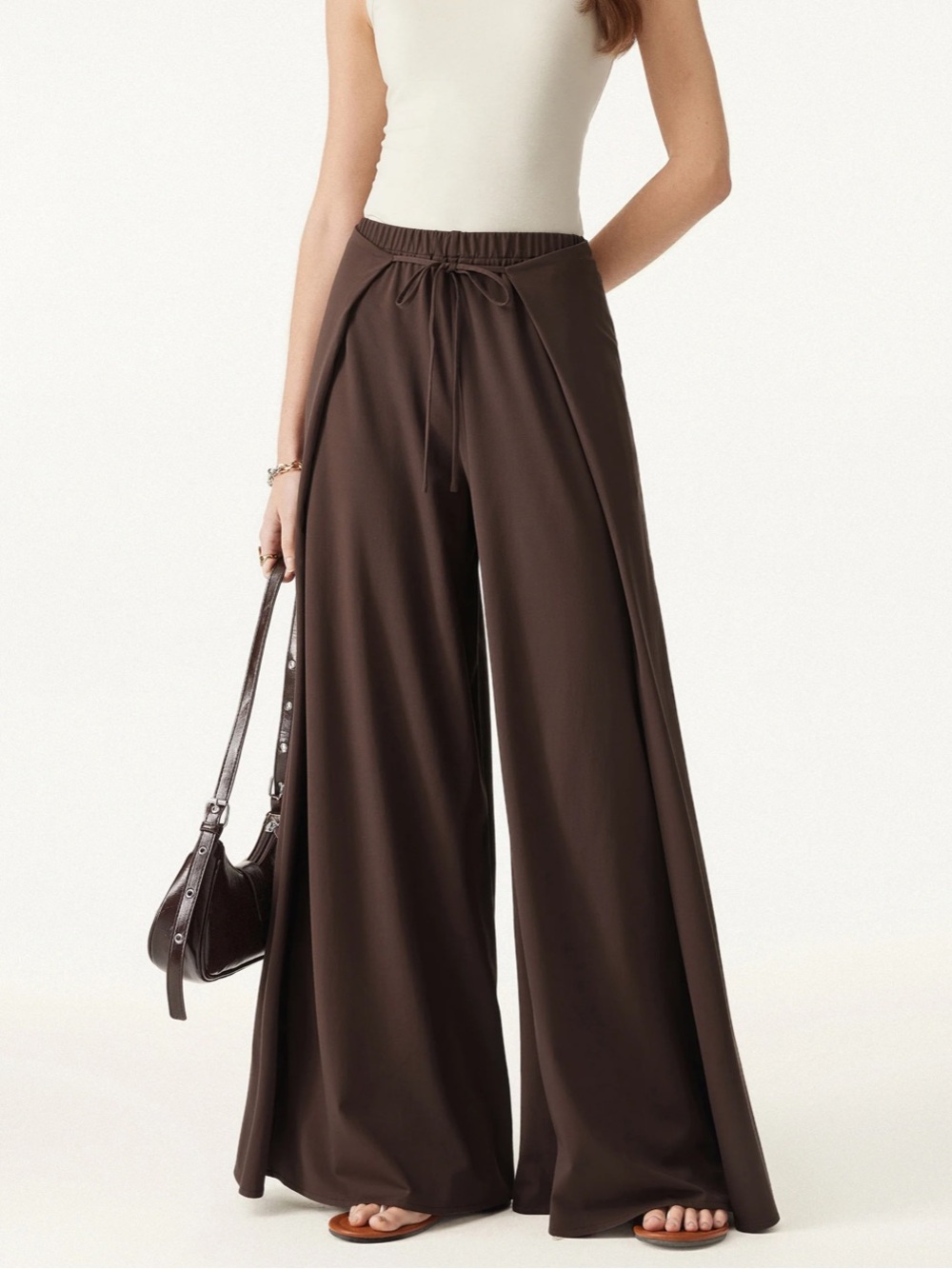 NEW- OGL Bamboo Ponte Wrap-Tie Palazzo Pant with Pockets